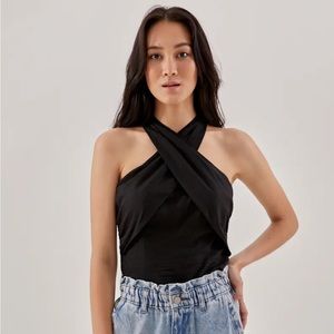 NWT Love Bonito Lana Black Halter Neck Top Linen Cotton Size US 4 or Small